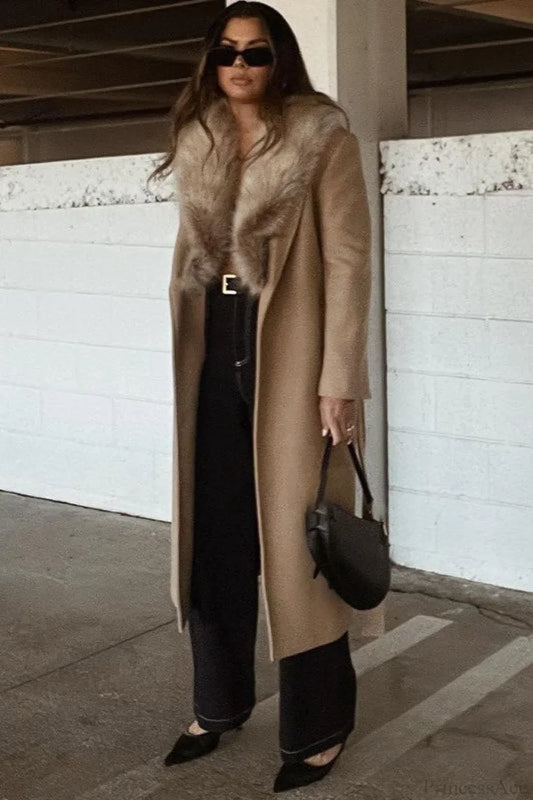 Vintage Chic Wool Blend Fur Collar Elegant Overcoat