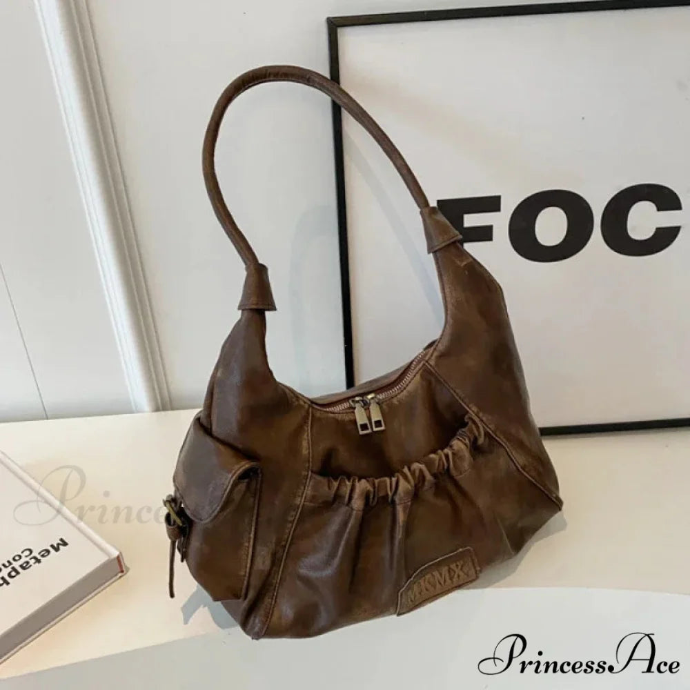 Vintage Cold Weather Leather Armpit Shoulder Bag Coffee shoulder-250126