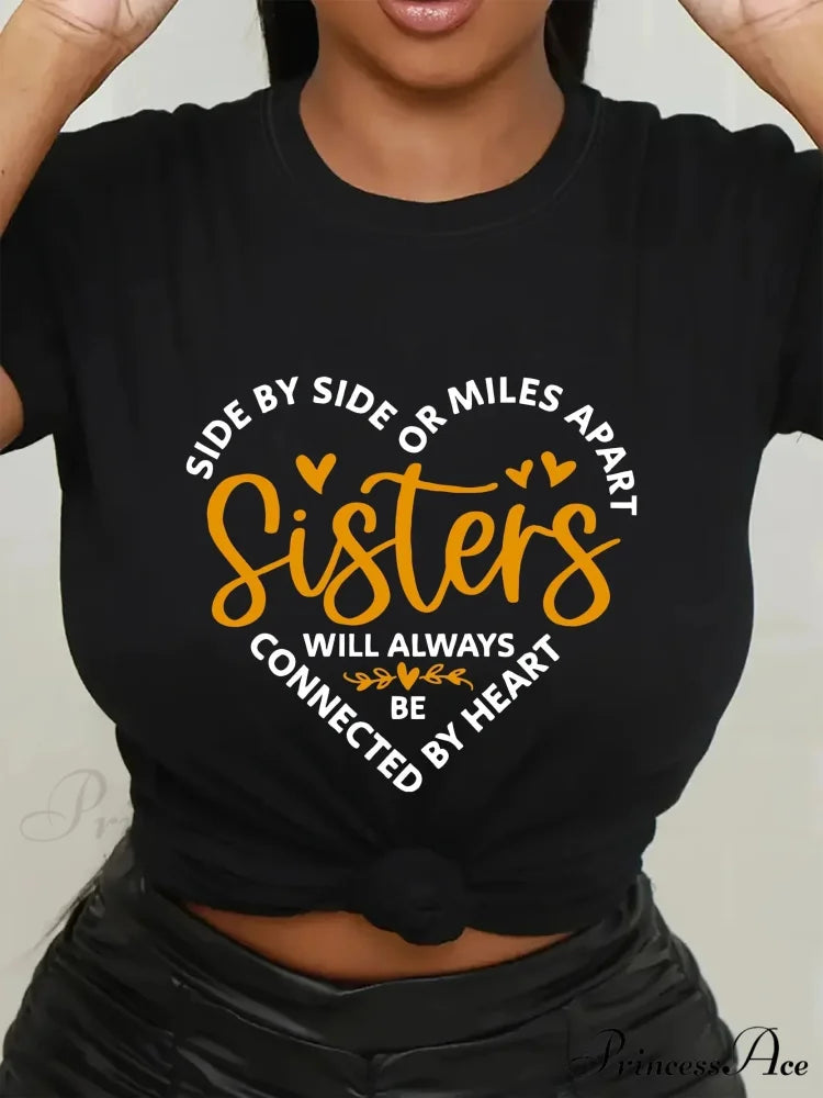 Vintage Crew Neck Short Sleeve Sisters Print Spring & Summer Women’s Clothing T-shirt