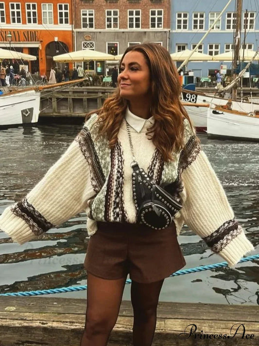 Vintage Crocheted V-neck Baggy Cardigan cardigans-241228