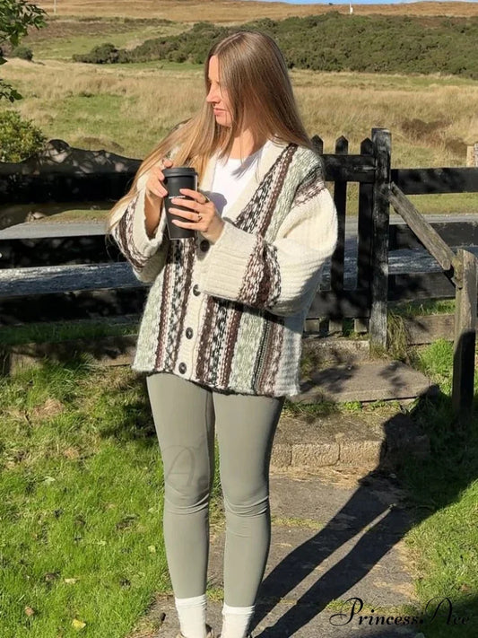 Vintage Crocheted V-neck Baggy Cardigan white / S cardigans-241228