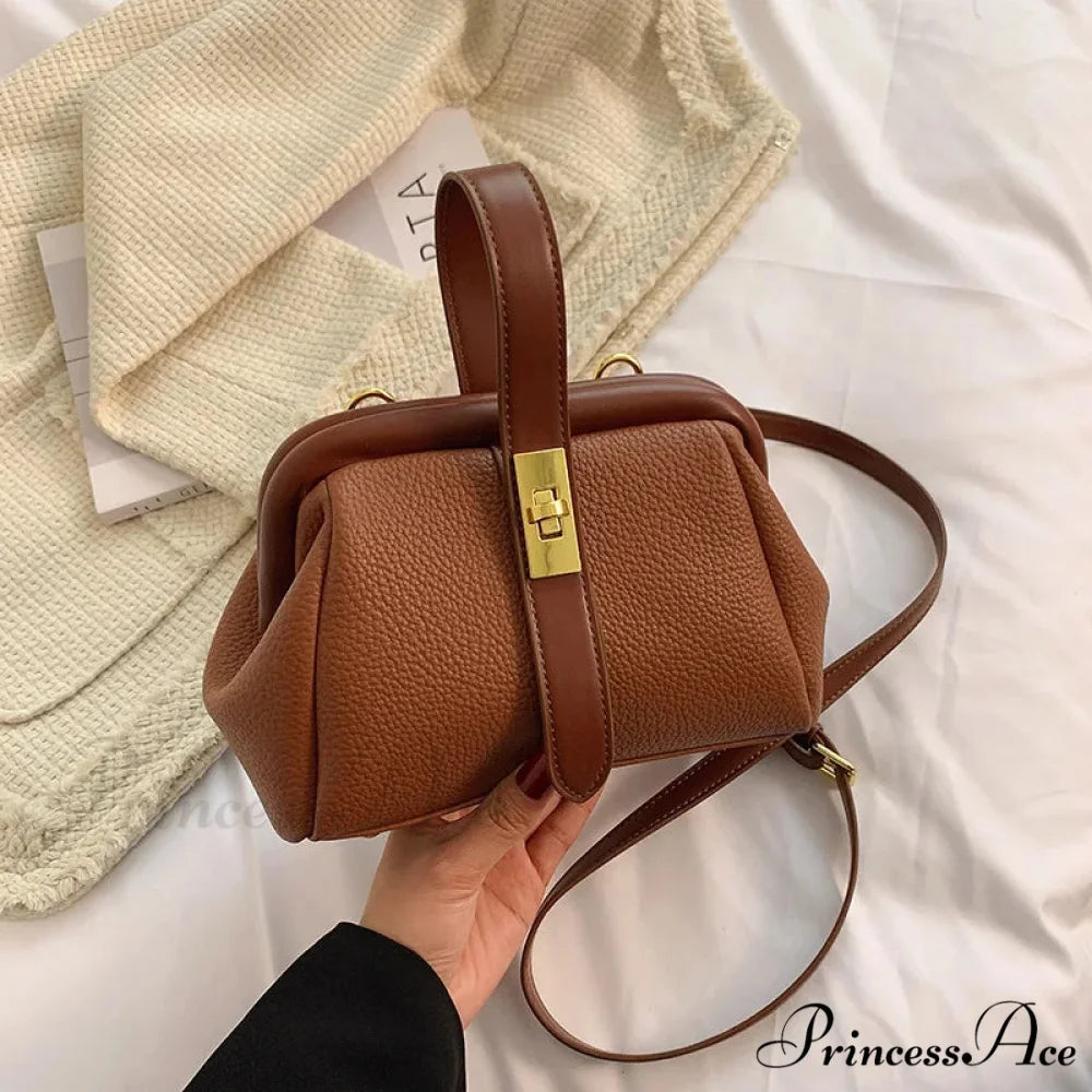 Vintage Designer Deluxe Crossbody Shopping Purse Brown handbag-250126