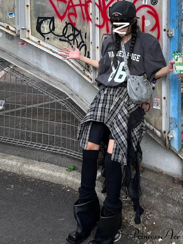 Vintage Fashion Women’s Irregular Plaid Ribbon Design 2024 Summer Trendy High Waist A-line Mini Skirt