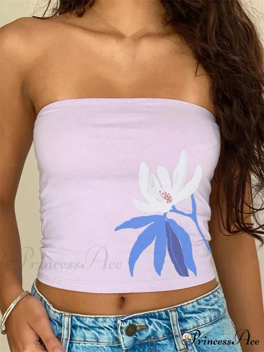 Vintage Flower Bandeau Open-Back Celebration Crop Top PURPLE1 / S croptop-250126