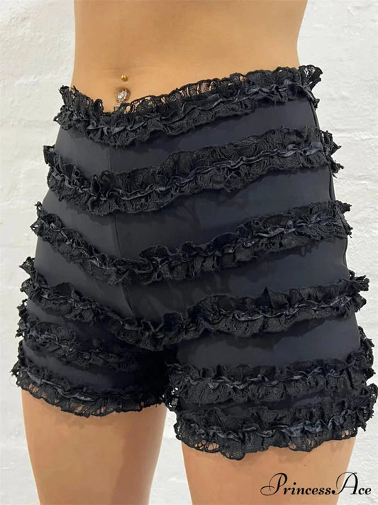 Vintage Frilled High Waist Short Black / S short-250223