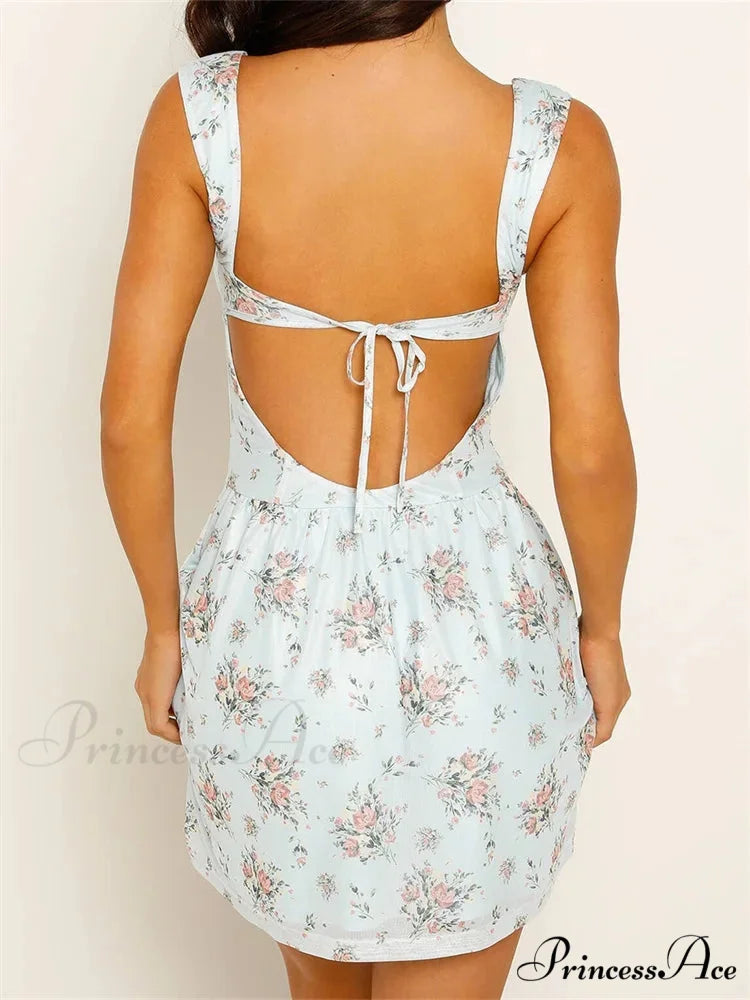 Vintage Gathered Flower Short Dress minidress-250223