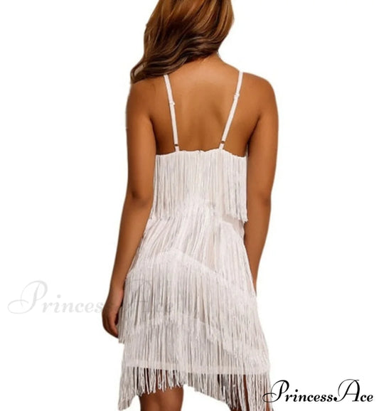 Vintage Gatsby Sequin Party Slip Sexy Dress white / S