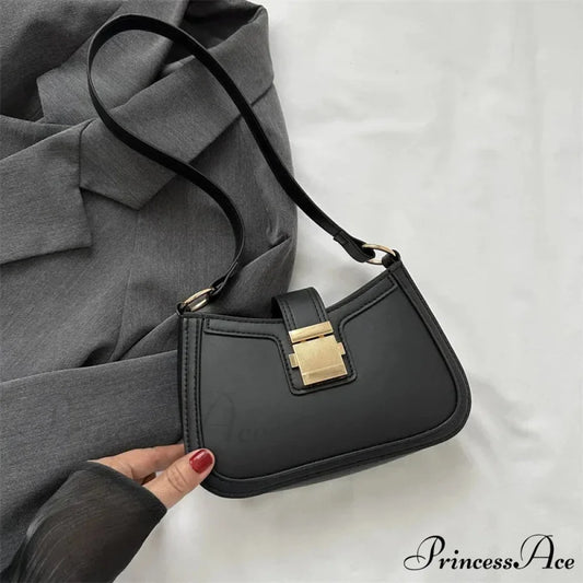 Vintage Gold Clasp Brown Shoulder Purse Black / 20.5x5.5x13cm shoulder-250126