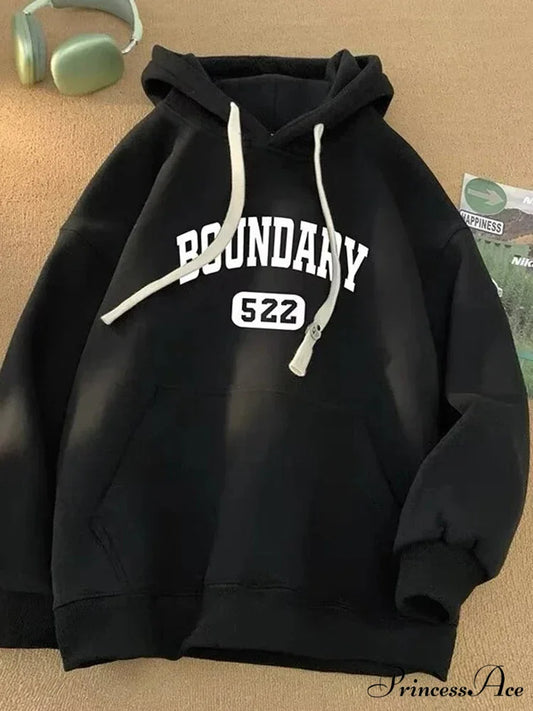 Vintage Informal Main Road Alphabet Hoodie Black / M(40-45KG) hoodies-241228