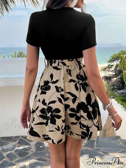 Vintage Joined High Waist Flower Pattern Dress oldfloraldress-250126