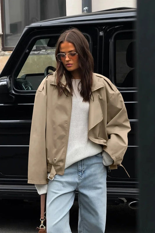 Vintage Khaki Lapel Trench Loose Jacket