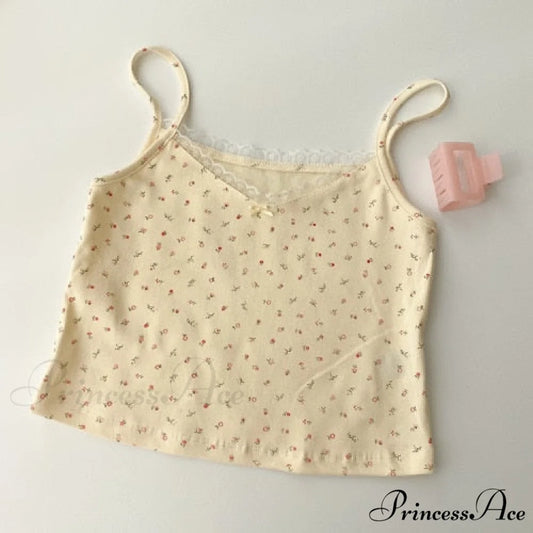 Vintage Lace Slim Cute Tops Beige / One Size