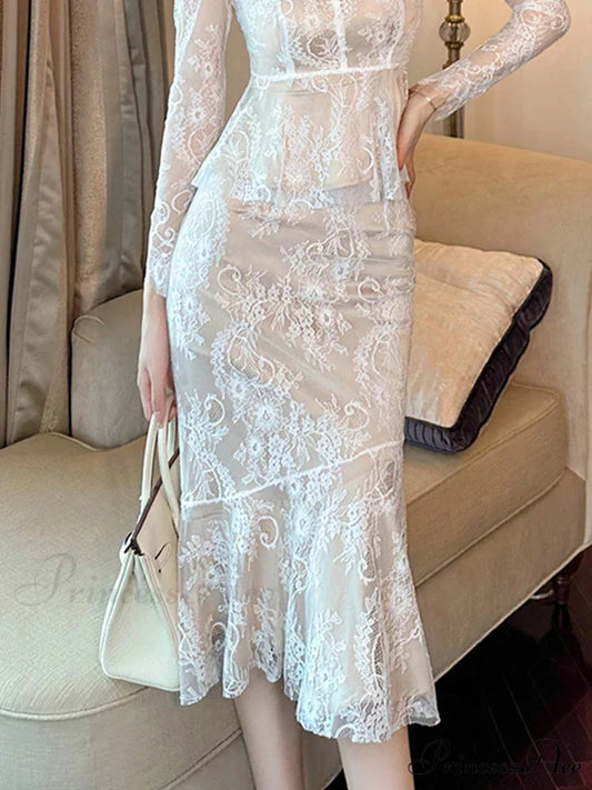 Vintage Lace Wrap Frill High Waist Fishtail Skirt skirt-250126