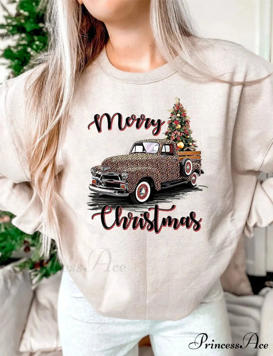 Vintage Leopard Truck Gothic Christmas Hoodie creamy-white / S Christmas Hoodies-L
