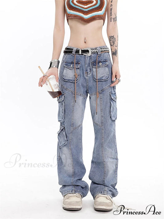 Vintage Light Blue Cargo Jeans Blue / S
