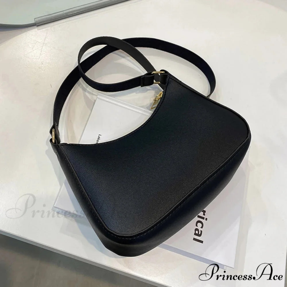Vintage Monochromatic Faux Leather Underarm Bag Black / 20x14x5cm shoulder-250126