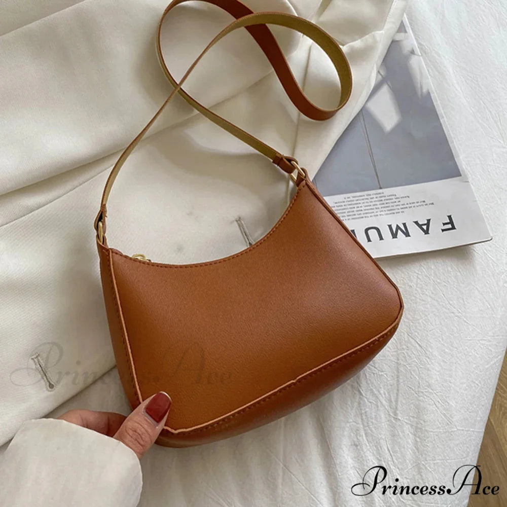 Vintage Monochromatic Faux Leather Underarm Bag light brown / 20x14x5cm shoulder-250126