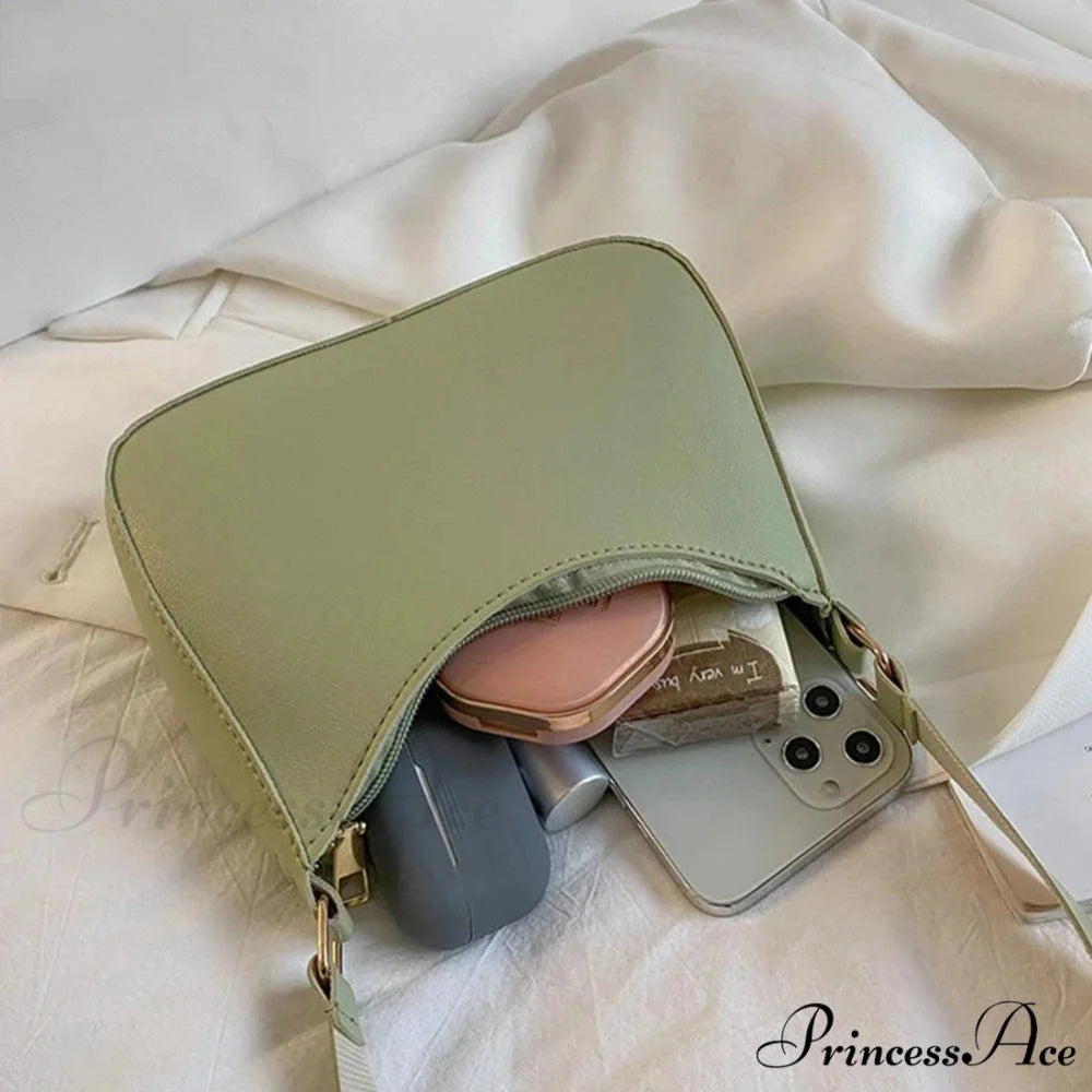 Vintage Monochromatic Faux Leather Underarm Bag shoulder-250126