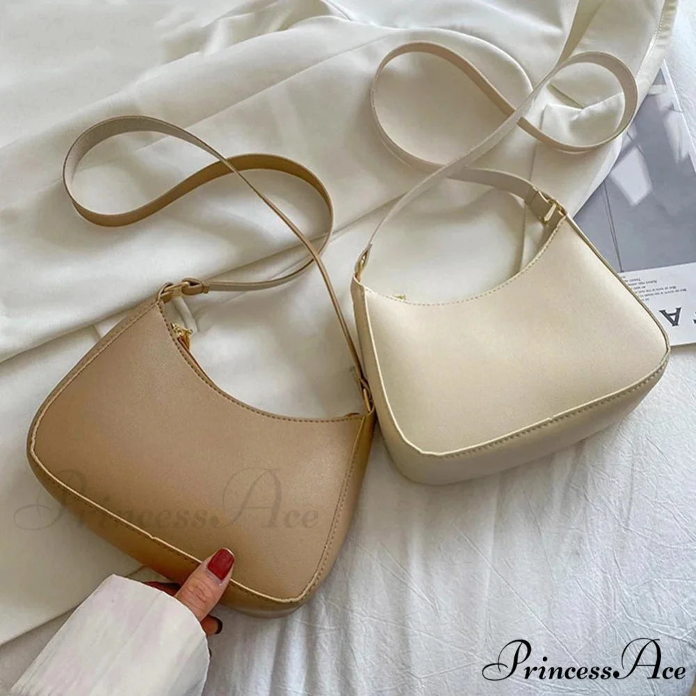 Vintage Monochromatic Faux Leather Underarm Bag shoulder-250126