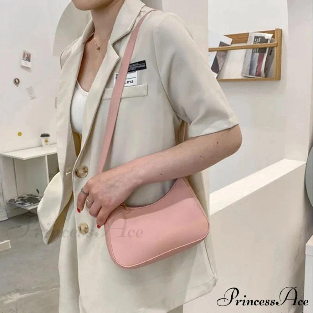Vintage Monochromatic Faux Leather Underarm Bag shoulder-250126