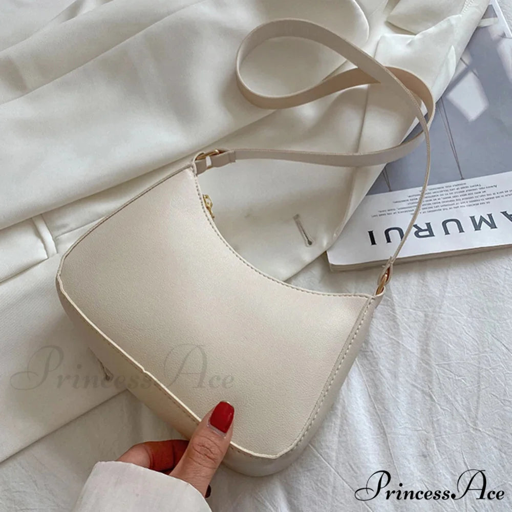 Vintage Monochromatic Faux Leather Underarm Bag WHITE / 20x14x5cm shoulder-250126