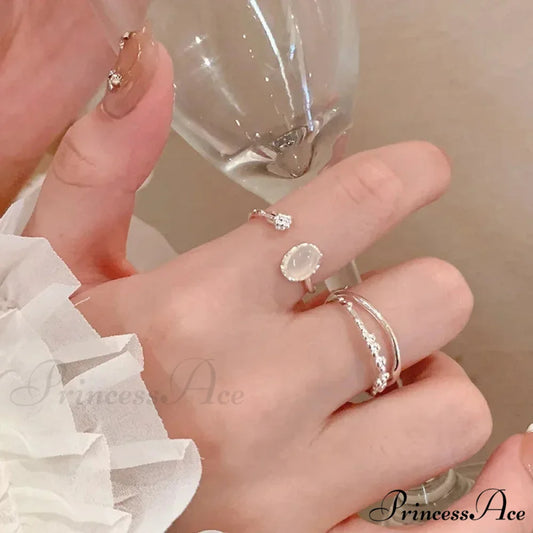 Vintage Moonlight Circle Sliver Adjustable Couple Ring