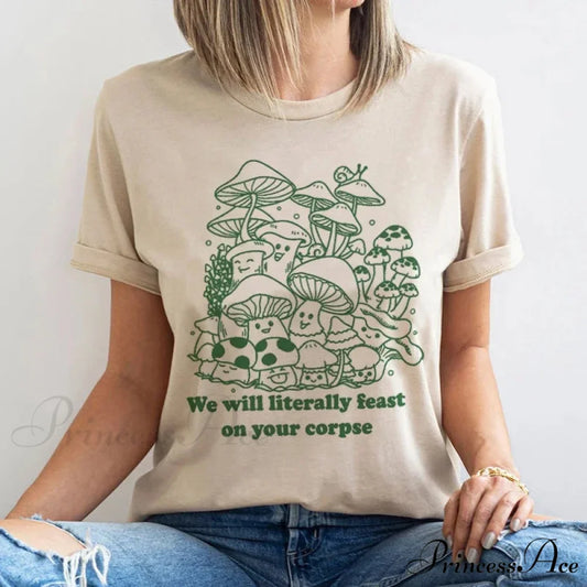Vintage Mushroom Enthusiast Fungi T-shirt Khaki / S t-shirt-250223