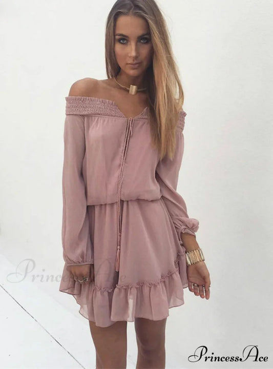 Vintage Off Shoulder Chiffon Dress with Long Lantern Sleeves S / Green