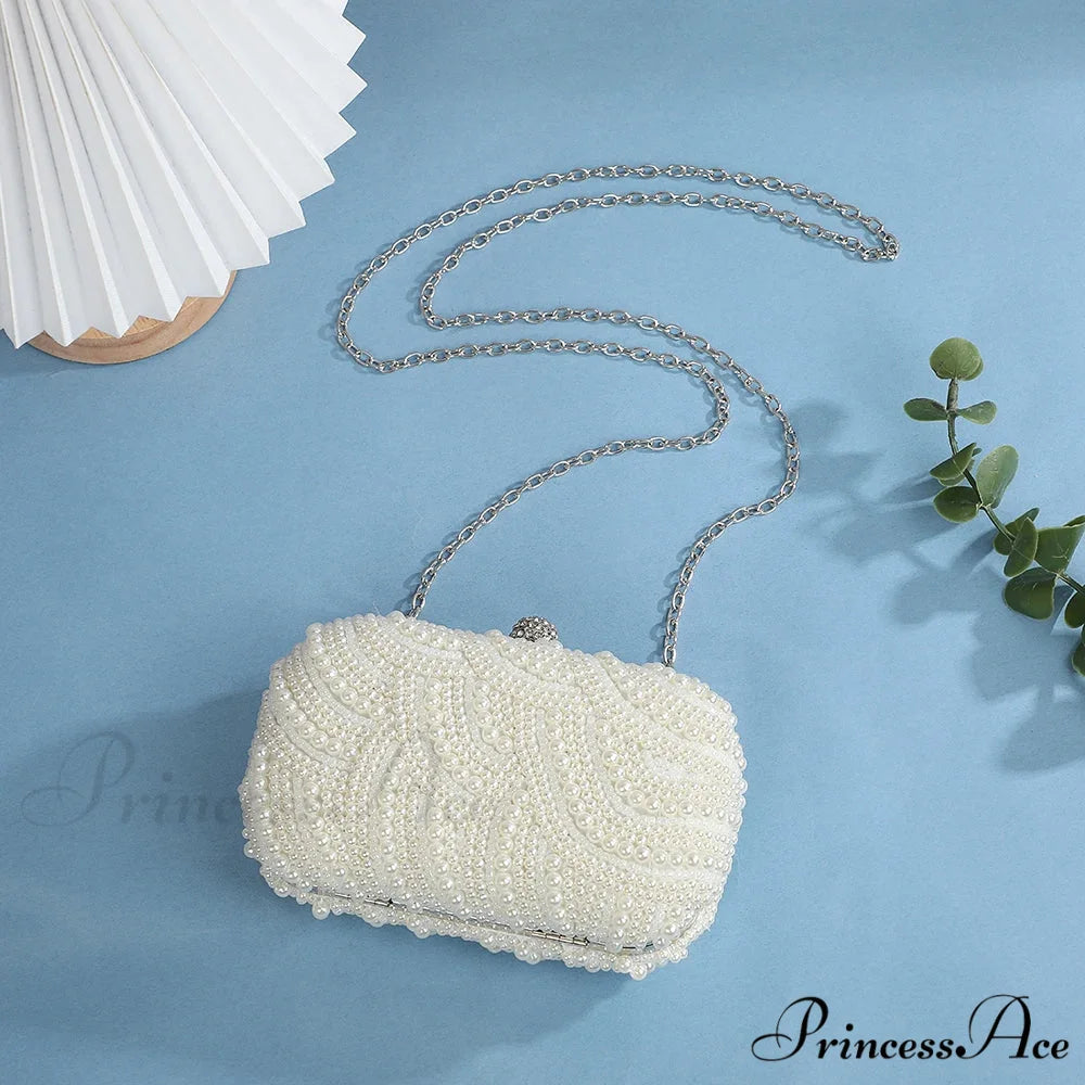 Vintage Opulent Pearl Undulation Design Evening Clutch Purse WHITE clutchbag-250126