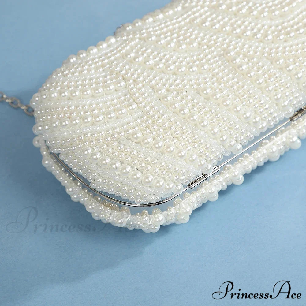 Vintage Opulent Pearl Undulation Design Evening Clutch Purse WHITE clutchbag-250126