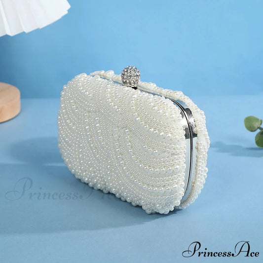 Vintage Opulent Pearl Undulation Design Evening Clutch Purse WHITE clutchbag-250126