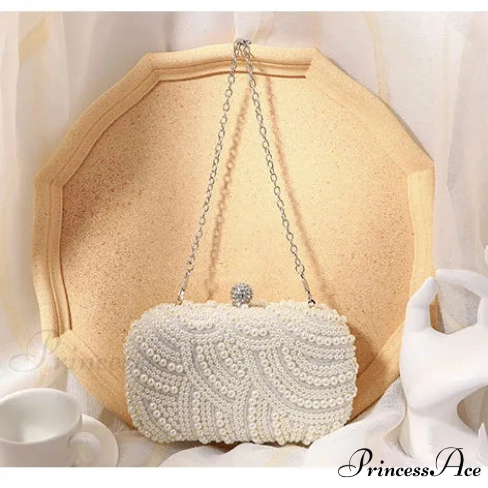 Vintage Opulent Pearl Undulation Design Evening Clutch Purse WHITE clutchbag-250126