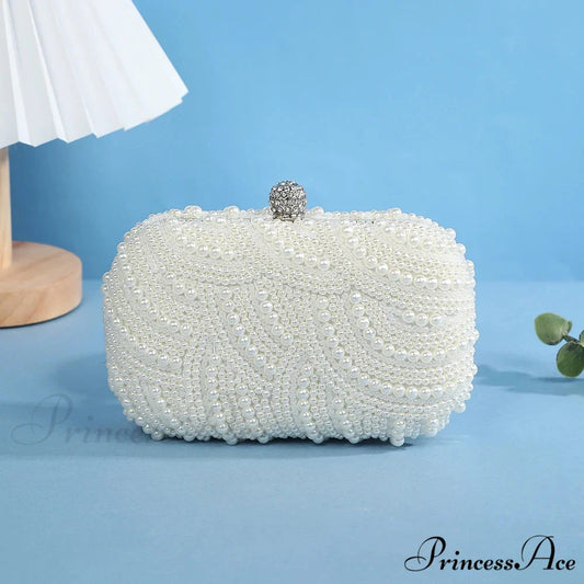 Vintage Opulent Pearl Undulation Design Evening Clutch Purse WHITE clutchbag-250126