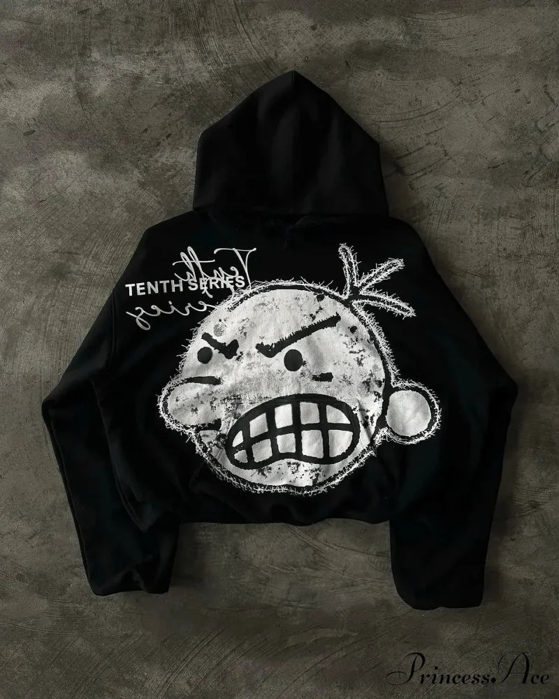 Vintage Patch Dark Cotton Hoodie black 2 / S hoodies-241228