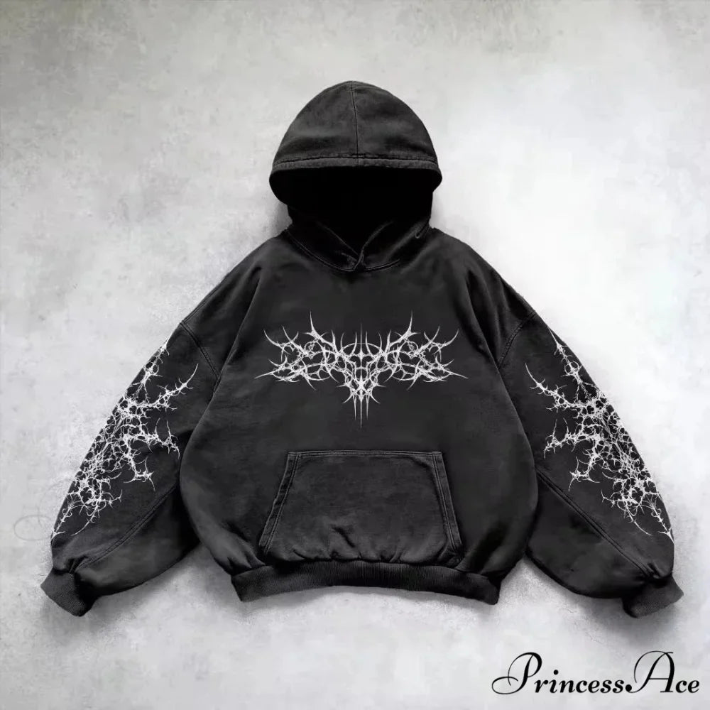 Vintage Patched Letter Zip Hoodie black 4 / M hoodies-241228