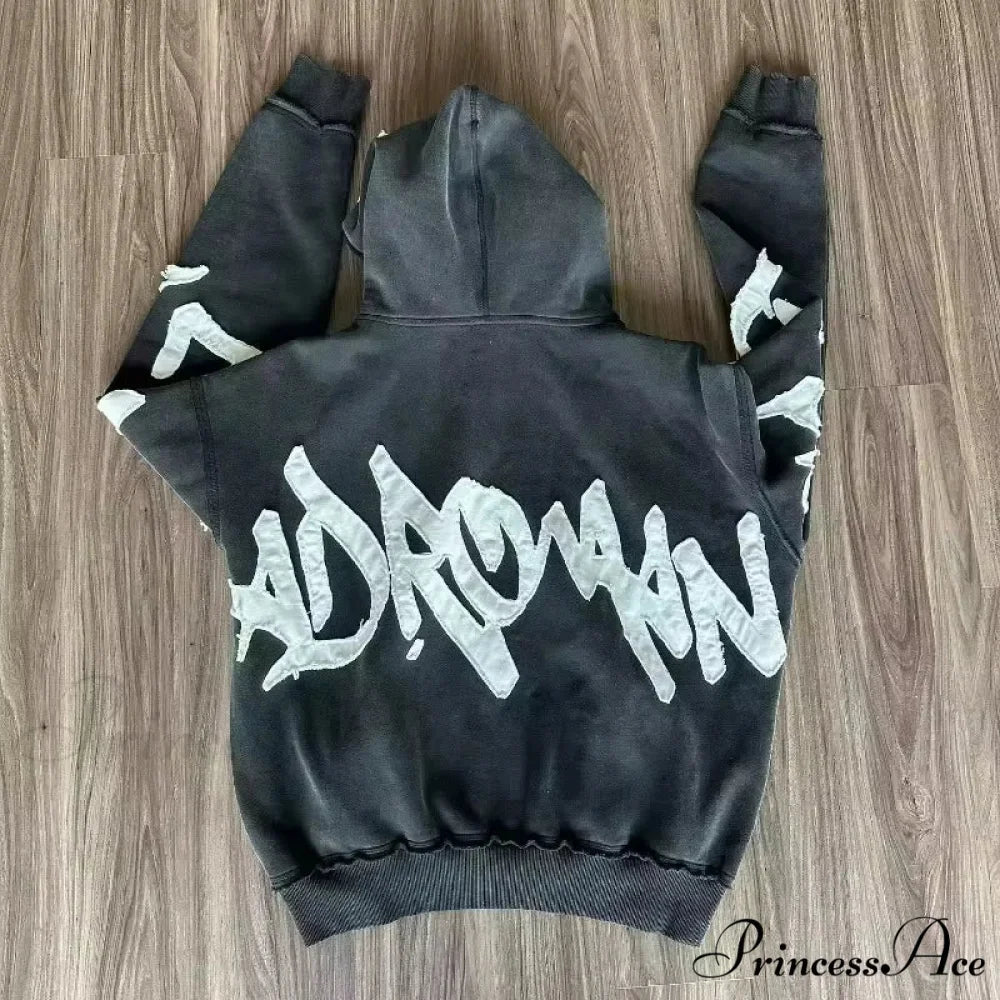 Vintage Patched Letter Zip Hoodie hoodies-241228