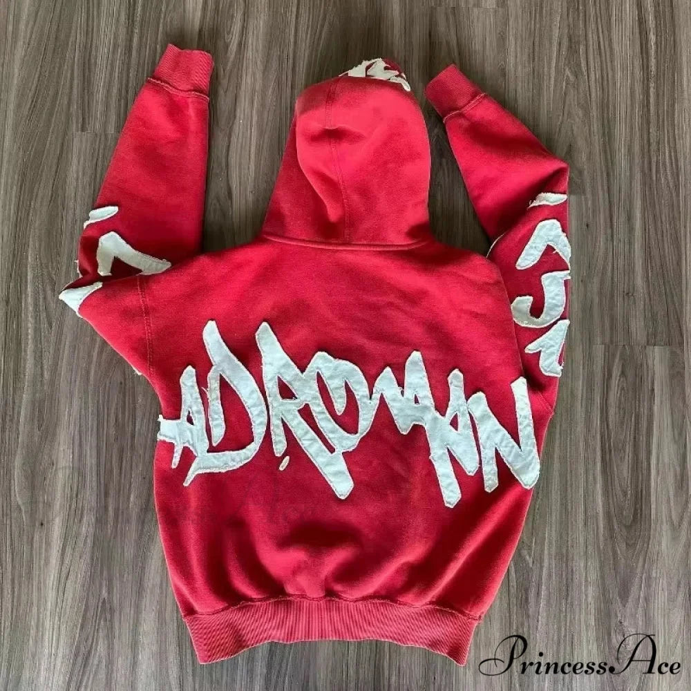 Vintage Patched Letter Zip Hoodie hoodies-241228