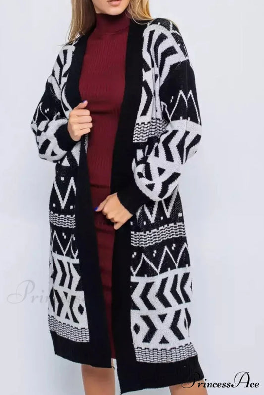 Vintage Patchwork Long Cardigan Black / M