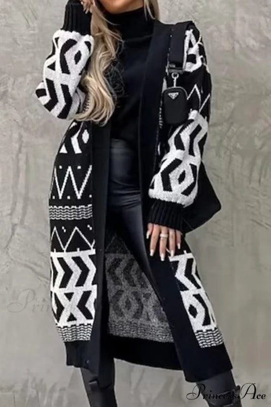 Vintage Patchwork Long Cardigan Black / S