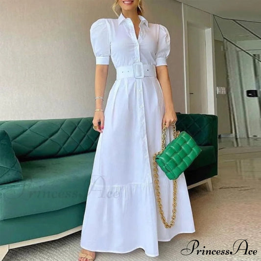 Vintage Puff Sleeve Party Maxi Dress White 1 / S