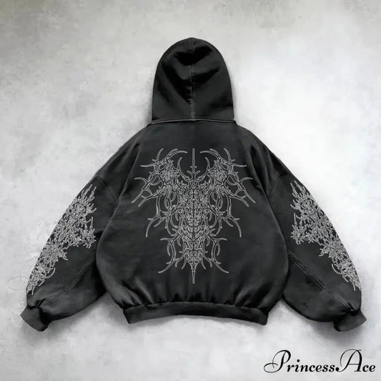 Vintage Rebel Printed Hoodie black 1 / M hoodies-241228