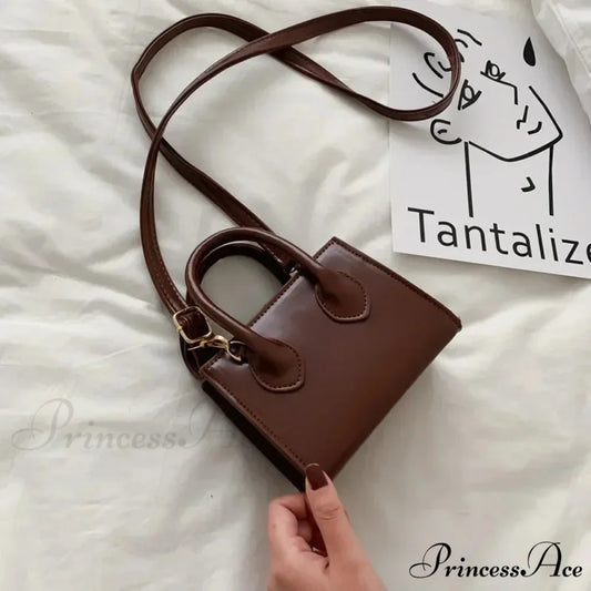 Vintage Small Crossbody Square Purse Women’s Shoulder Bag Dark Brown handbag-250126
