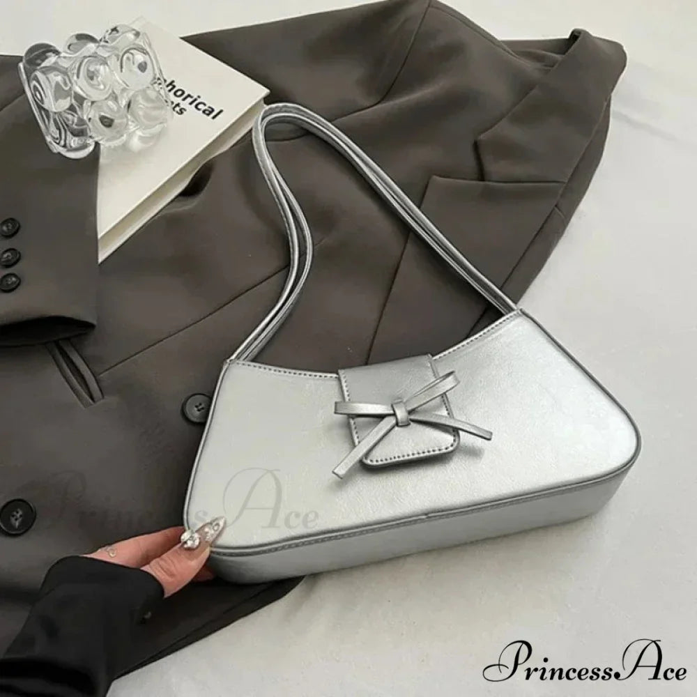Vintage Spring Faux Leather Underarm Shoulder Bag Sliver shoulder-250126