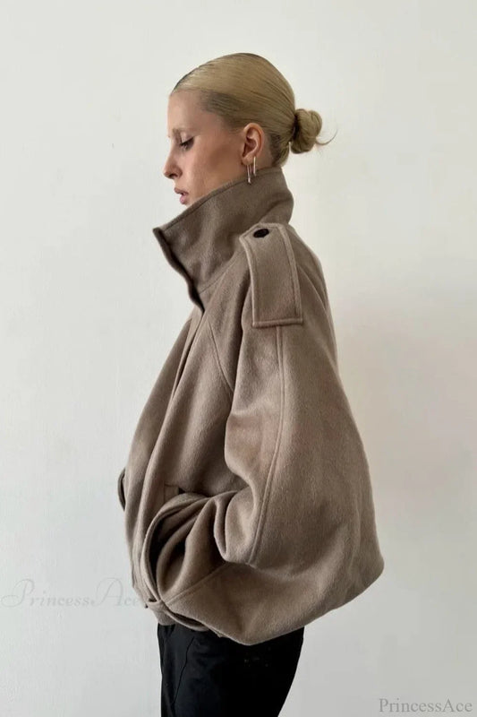 Vintage Stand Collar Buttoned Short Wool Coat