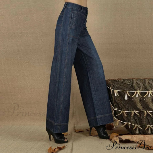 Vintage Straight Leg Seam Front Wide Leg Jeans