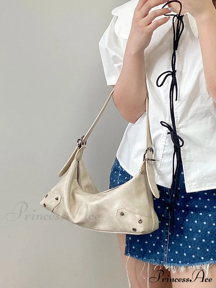Vintage Synthetic Leather 2000s Shoulder Purse Beige shoulder-250126