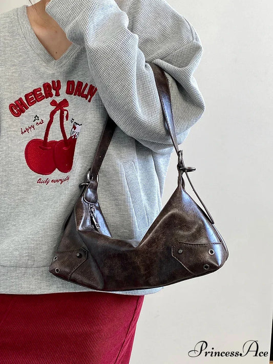 Vintage Synthetic Leather 2000s Shoulder Purse Brown shoulder-250126