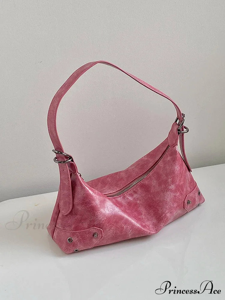 Vintage Synthetic Leather 2000s Shoulder Purse Retro Red shoulder-250126