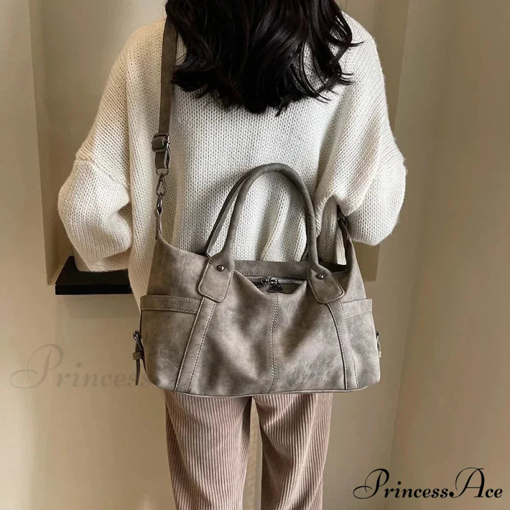 Vintage Synthetic Leather Shoulder Tote Large Capacity Crossbody Purse handbag-250126