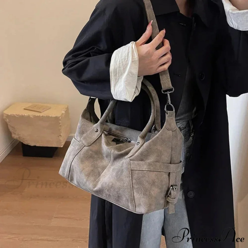 Vintage Synthetic Leather Shoulder Tote Large Capacity Crossbody Purse handbag-250126